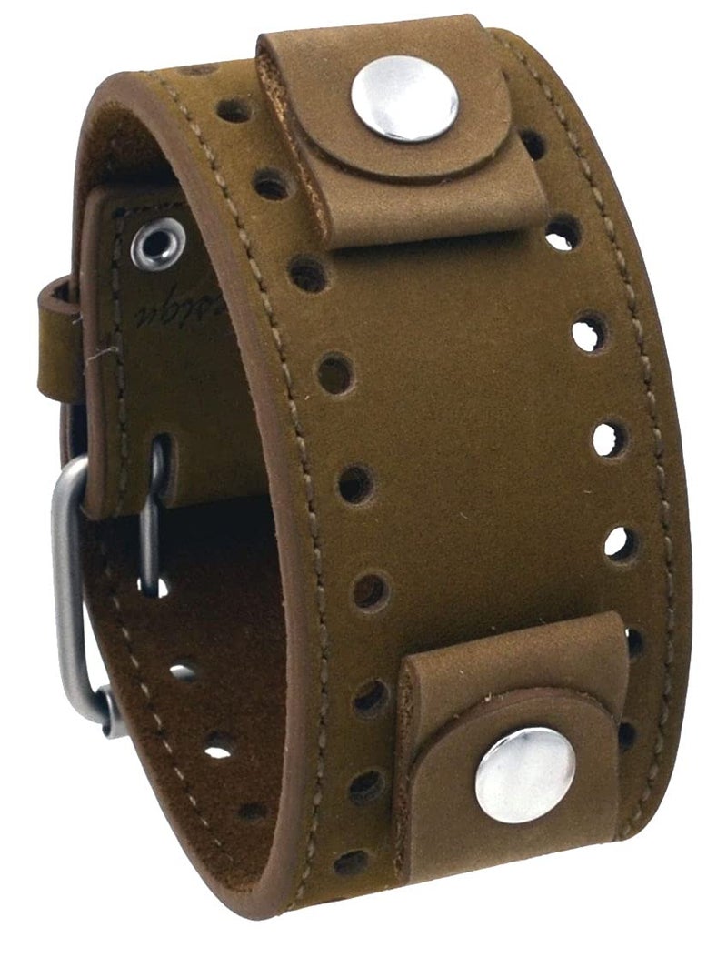 REV Crazy Horse Leather Strap 20mm -22mm Lug Width Wide Tan Moro Brown Cuff Watch Band CHO-TM - Image 1